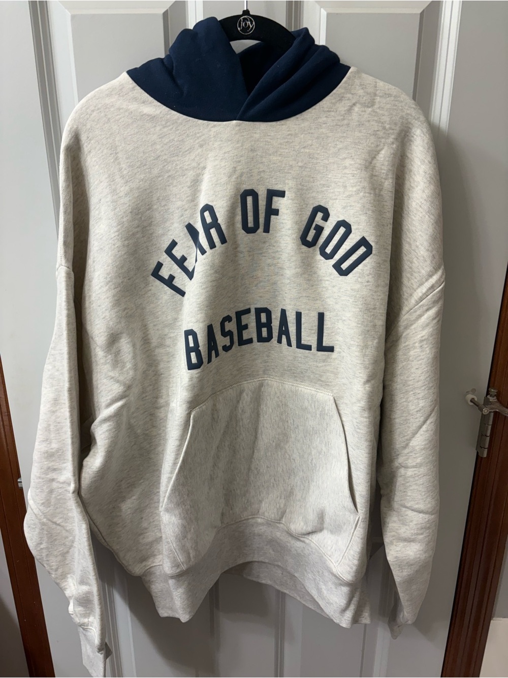 New! Fear of God Baseball Hooded Sweatshirt - Light Gray/Navy